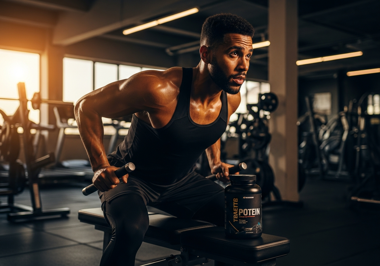 Athlet bereitet Protein-Shake nach dem Krafttraining vor